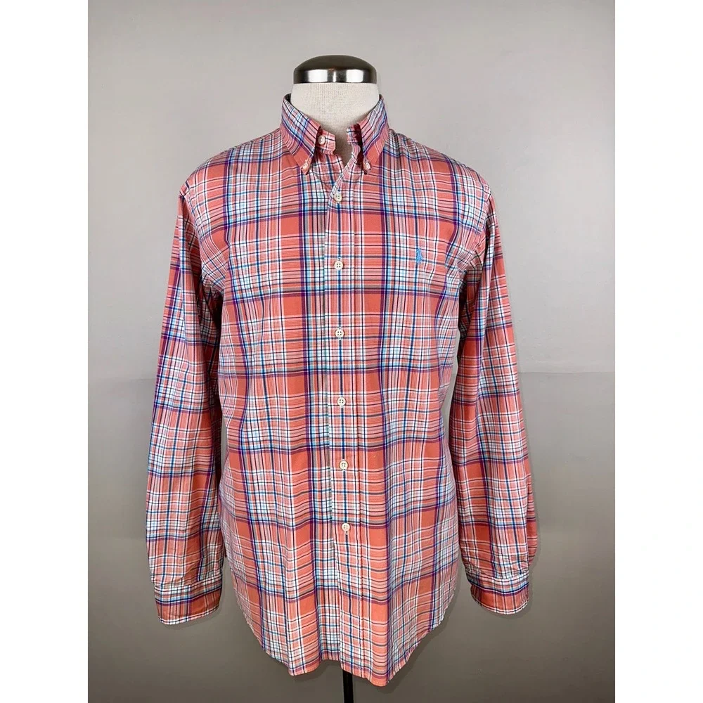 Ralph Lauren Button Down Shirt Mens L Plaid Excellent Custom Fit‎ Long Sleeve